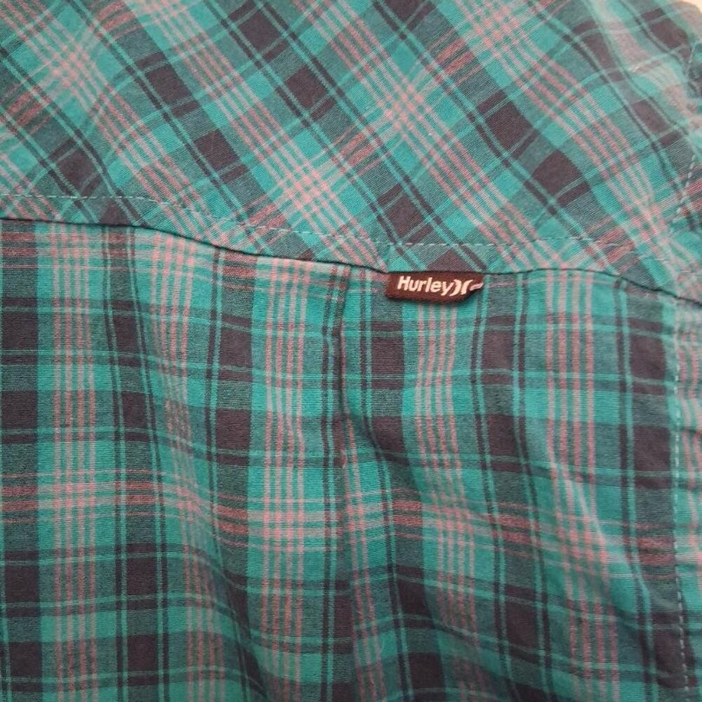 Men's Hurley Blue/Green Plaid Shirt - Picture 4 of 5